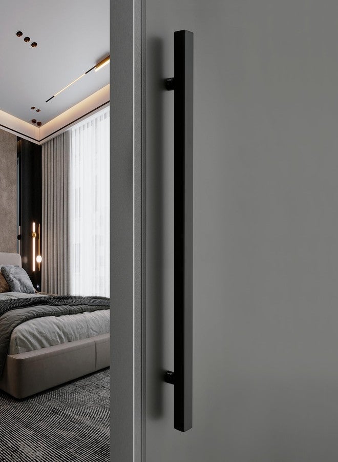 LAPO مقبض باب مربع من الفولاذ المقاوم للصدأ من لابو، مقاس 24 بوصة، مناسب للأبواب الرئيسية والخشبية والزجاجية، مقبض سحب ودفع، مقبض باب رئيسي (المسافة بين الفتحتين 455 مم، عبوة من قطعة واحدة)، لون أسود | ضمان 3 سنوات - Image 1